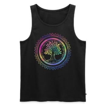 Yoga Arbre de vie Mandala Cadeau ésotérique - Débardeur bio Premium Homme - noir - Devant - AI Model Male 178 light (178cm)