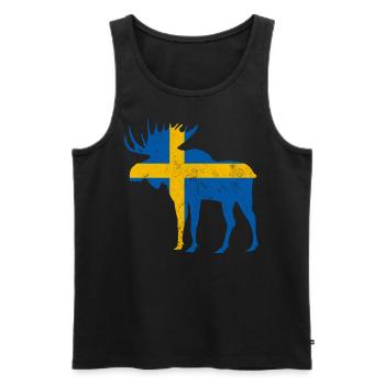 Schweden Elch mit Flagge - Männer Premium Bio Tank Top - Schwarz - Vorne - Michal (187cm)