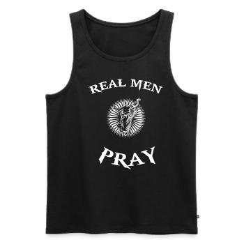 Christentum Jesus Christus Messias Beten Spruch - Männer Premium Bio Tank Top - Schwarz - Vorne - Michal (187cm)
