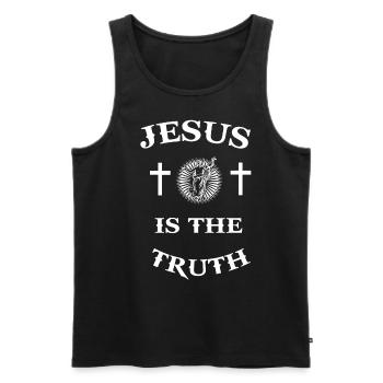 Jesus Christus Messias Erlöser Kreuz Spruch - Männer Premium Bio Tank Top - Schwarz - Vorne - Michal (187cm)