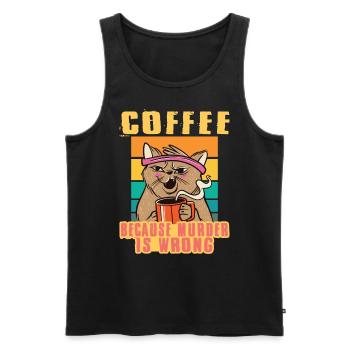 Chat de café dictons drôles - Débardeur bio Premium Homme - noir - Devant - AI Model Male 178 light (178cm)