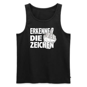 Erkenne die Zeichen Mittelfinger Spruch gemein - Männer Premium Bio Tank Top - Schwarz - Vorne - AI Model Male 178 light (178cm)