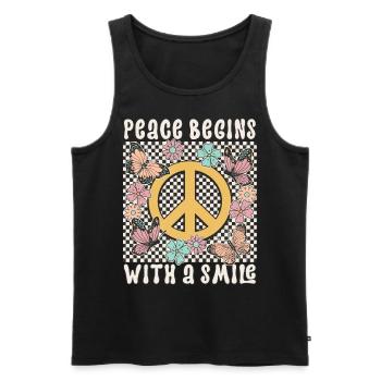 Peace Zeichen Frieden Vintage Retro 70s Statement - Männer Premium Bio Tank Top - Schwarz - Vorne - Michal (187cm)