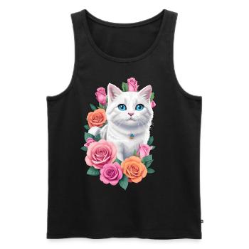 Katze mit Rosen - Männer Premium Bio Tank Top - Schwarz - Vorne - Michal (187cm)