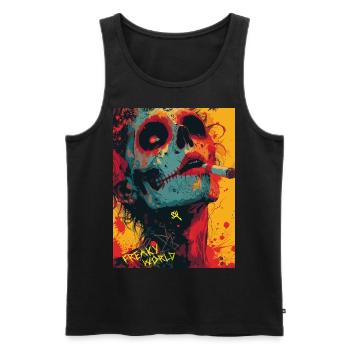 Smoking Skull, Totenkopf mit Zigarette - Männer Premium Bio Tank Top - Schwarz - Vorne - Michal (187cm)