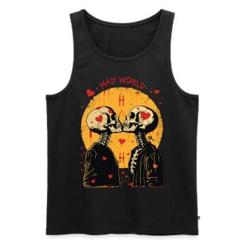 French Kiss - Skull, Skelett, Totenkopf - Männer Premium Bio Tank Top - Schwarz - Vorne - AI Model Male 178 light (178cm)