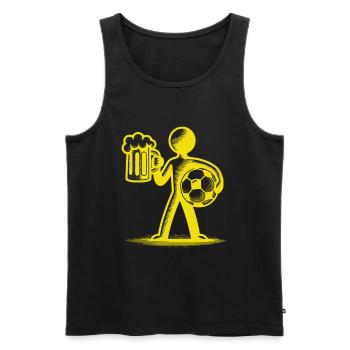Figurine allumette dorée avec chope de bière et ballon de football - Débardeur bio Premium Homme - noir - Devant - AI Model Male 178 light (178cm)