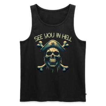 Chemise de pirate crâne disant à bientôt en enfer - Débardeur bio Premium Homme - noir - Devant - Michal (187cm)
