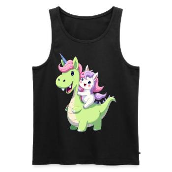 Licorne mignonne chevauchant un dinosaure – Kawaii Fantasy Art - Débardeur bio Premium Homme - noir - Devant - AI Model Male 178 light (178cm)