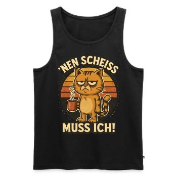 Funny cat with a cheeky saying - Men's Premium Organic Tank Top - black - Front - AI Model Male 178 light (178cm)