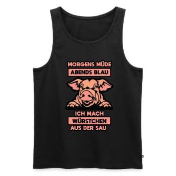 Morgens müde abends blau ich mach Würstchen - Männer Premium Bio Tank Top - Schwarz - Vorne - Michal (187cm)