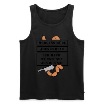 Morgens müde abends blau ich mach Würstchen - Männer Premium Bio Tank Top - Schwarz - Vorne - Michal (187cm)