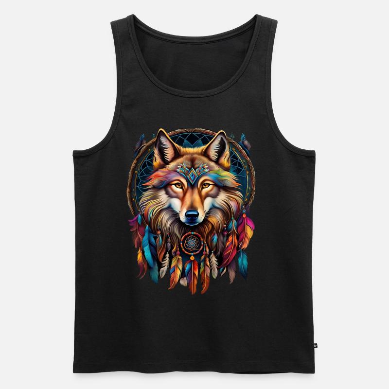 Wolf und Traumfänger - Männer Premium Bio Tank Top - Schwarz