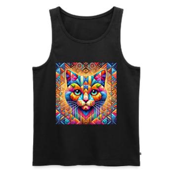 Chat Chat Mosaïque Oeuvre Géométrique Colorée - Débardeur bio Premium Homme - noir - Devant - Michal (187cm)