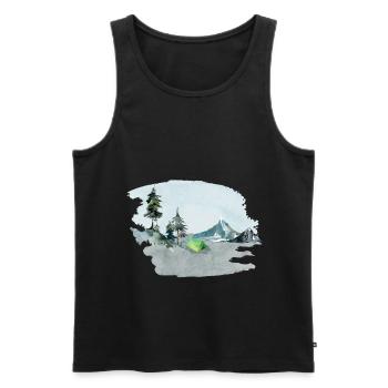 Camping tente dans la forêt et la montagne idée de cadeau - Débardeur bio Premium Homme - noir - Devant - AI Model Male 178 light (178cm)