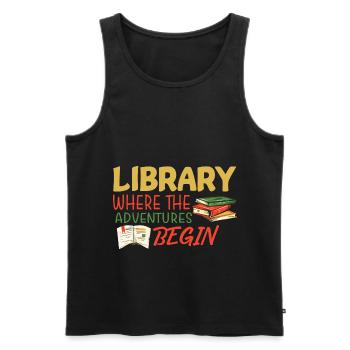Library Adventure - Men's Premium Organic Tank Top - black - Front - AI Model Male 178 light (178cm)