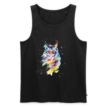 Coloré chat aquarelle - Débardeur bio Premium Homme - noir - Devant - Michal (187cm)
