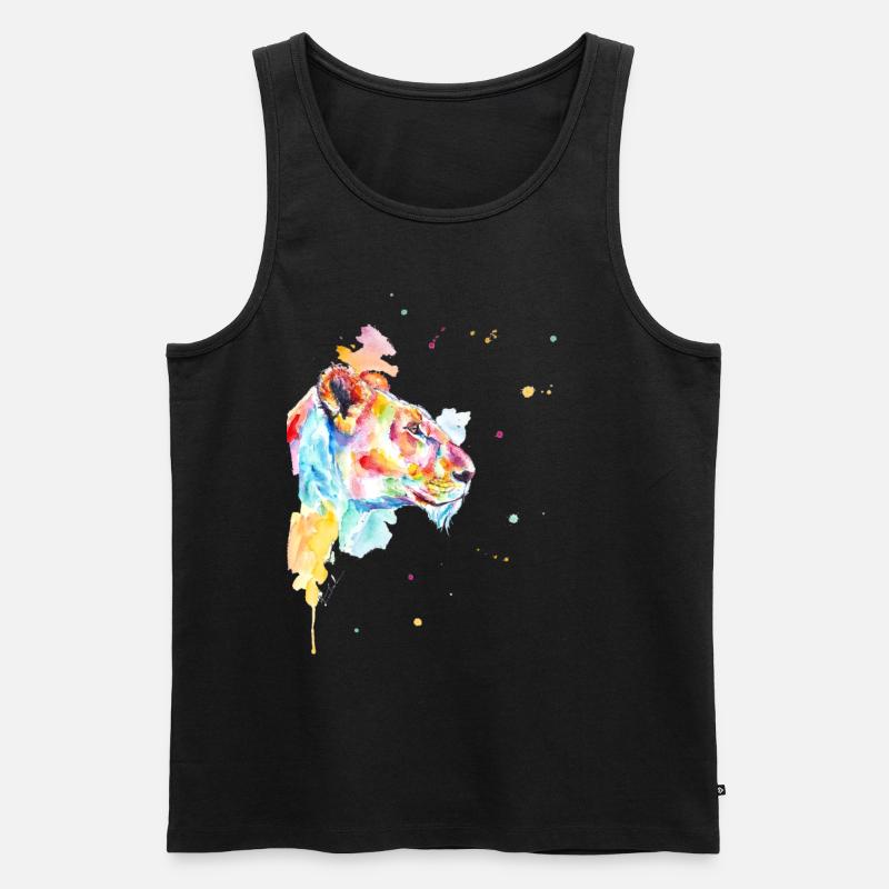 Bunte Aquarell Löwenmama - Männer Premium Bio Tank Top - Schwarz