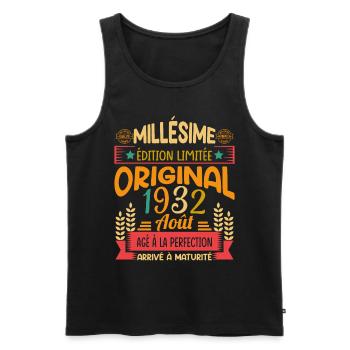 Millésime Né(e) Août 1932 Cadeau Anniversaire - Débardeur bio Premium Homme - noir - Devant - Michal (187cm)