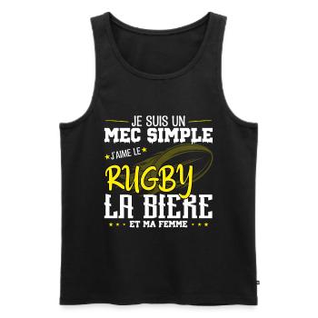 Je suis un Mec simple j'aime rugby et la bière - Débardeur bio Premium Homme - noir - Devant - Michal (187cm)