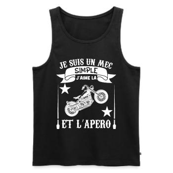 Je suis Un mec Simple j aime la moto et l apéro - Débardeur bio Premium Homme - noir - Devant - Michal (187cm)