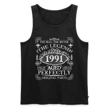 1991 Legend | Vintage Aged Perfectly 1991 - Männer Premium Bio Tank Top - Schwarz - Vorne - Michal (187cm)