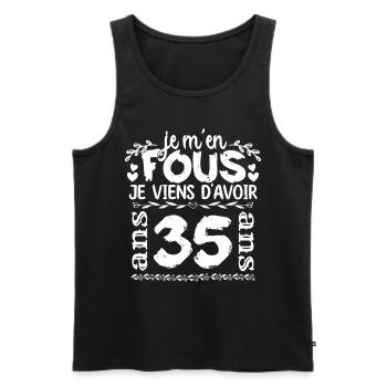 Anniversaire 35 ans | Je m'en fous j'ai 35 ans - Débardeur bio Premium Homme - noir - Devant - Michal (187cm)