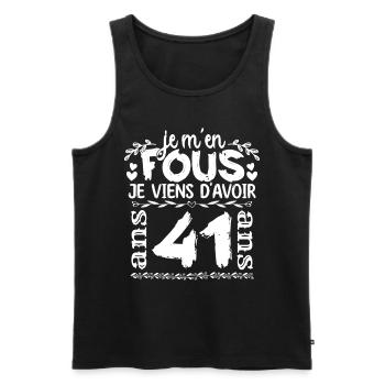 Anniversaire 41 ans | Je m'en fous j'ai 41 ans - Débardeur bio Premium Homme - noir - Devant - Michal (187cm)