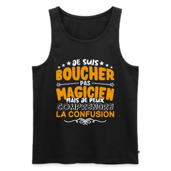 Boucher | Boucher pas Magicien | Meilleur Boucher - Débardeur bio Premium Homme - noir - Devant - Michal (187cm)