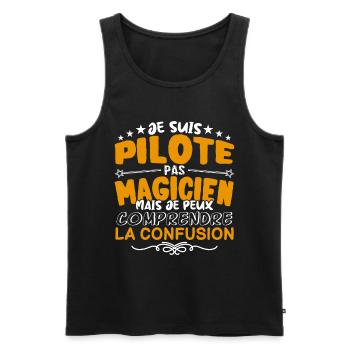 Pilote | Pilote pas Magicien | Meilleur Pilote - Débardeur bio Premium Homme - noir - Devant - AI Model Male 178 light (178cm)