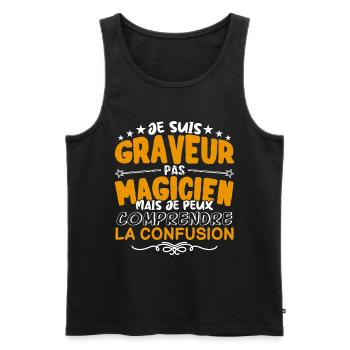 Graveur | Graveur pas Magicien | Meilleur Graveur - Débardeur bio Premium Homme - noir - Devant - Michal (187cm)