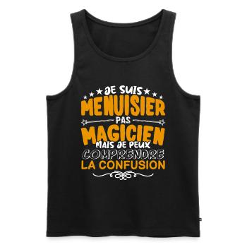 Menuisier | Menuisier pas Magicien | Meilleur Menu - Débardeur bio Premium Homme - noir - Devant - Michal (187cm)