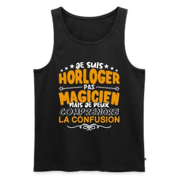 Horloger | Horloger pas Magicien | Meilleur Horlog - Débardeur bio Premium Homme - noir - Devant - AI Model Male 178 light (178cm)