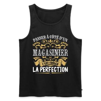Magasinier, le futur Magasinier, Magasinier drôle, - Débardeur bio Premium Homme - noir - Devant - Michal (187cm)