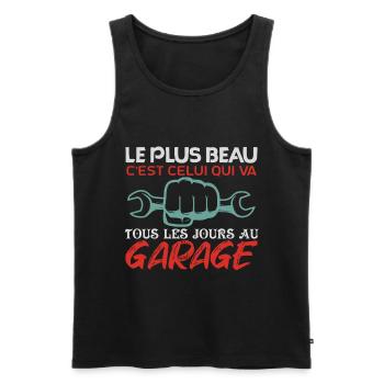 Mécanicien | lAutomobile Cadeau Auto Garage - Débardeur bio Premium Homme - noir - Devant - Michal (187cm)