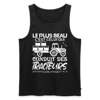 Tracteur Fan de tracteur J'aime les tracteurs - Débardeur bio Premium Homme - noir - Devant - AI Model Male 178 light (178cm)
