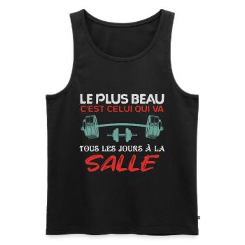 entraînement musculation La muscu et la salle - Débardeur bio Premium Homme - noir - Devant - AI Model Male 178 light (178cm)