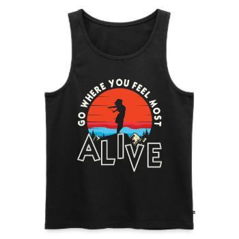 "Go Where You Feel Most Alive" Adventure Art - Men's Premium Organic Tank Top - black - Front - Michal (187cm)