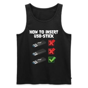 How To Insert USB Stick Funny Programmer Meme - Männer Premium Bio Tank Top - Schwarz - Vorne - AI Model Male 178 light (178cm)