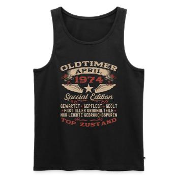 49. Geburtstag Mann Oldtimer April Jahrgang 1974 - Männer Premium Bio Tank Top - Schwarz - Vorne - Michal (187cm)