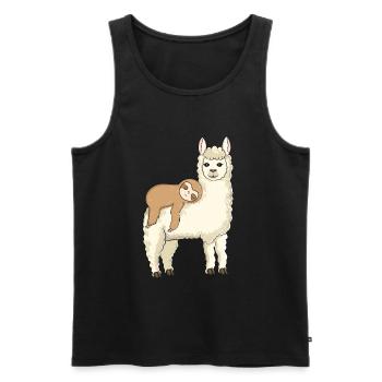 Lustiges Faultier reitet Lama - Männer Premium Bio Tank Top - Schwarz - Vorne - AI Model Male 178 light (178cm)