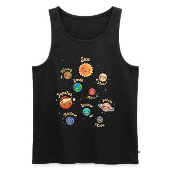 Système solaire Planètes Espace Enfants Connaissances - Débardeur bio Premium Homme - noir - Devant - AI Model Male 178 light (178cm)
