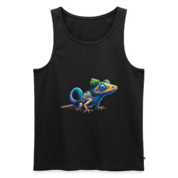 Gamer's Perfect Illustration - Cute Colorful Gekko - Männer Premium Bio Tank Top - Schwarz - Vorne - Michal (187cm)