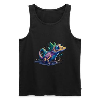 Gamer's Perfect Illustration - Cute Colorful Gekko - Männer Premium Bio Tank Top - Schwarz - Vorne - Michal (187cm)