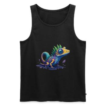 Gamer's Perfect Illustration - Cute Colorful Gekko - Männer Premium Bio Tank Top - Schwarz - Vorne - Michal (187cm)