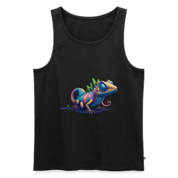 Gamer's Perfect Illustration - Cute Colorful Gekko - Männer Premium Bio Tank Top - Schwarz - Vorne - Michal (187cm)