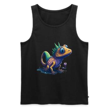 Gamer's Perfect Illustration - Cute Colorful Gekko - Männer Premium Bio Tank Top - Schwarz - Vorne - Michal (187cm)