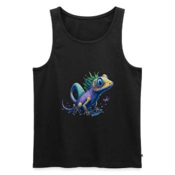 Gamer's Perfect Illustration - Cute Colorful Gekko - Männer Premium Bio Tank Top - Schwarz - Vorne - Michal (187cm)
