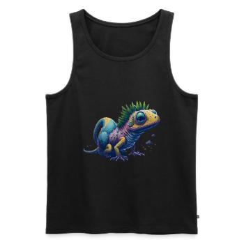 Gamer's Perfect Illustration - Cute Colorful Gekko - Männer Premium Bio Tank Top - Schwarz - Vorne - Michal (187cm)