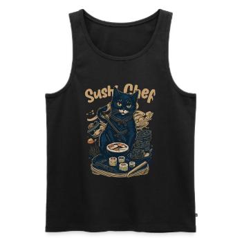 Japanese-Inspired Feline Culinary Cat Sushi Chef - Men's Premium Organic Tank Top - black - Front - Michal (187cm)